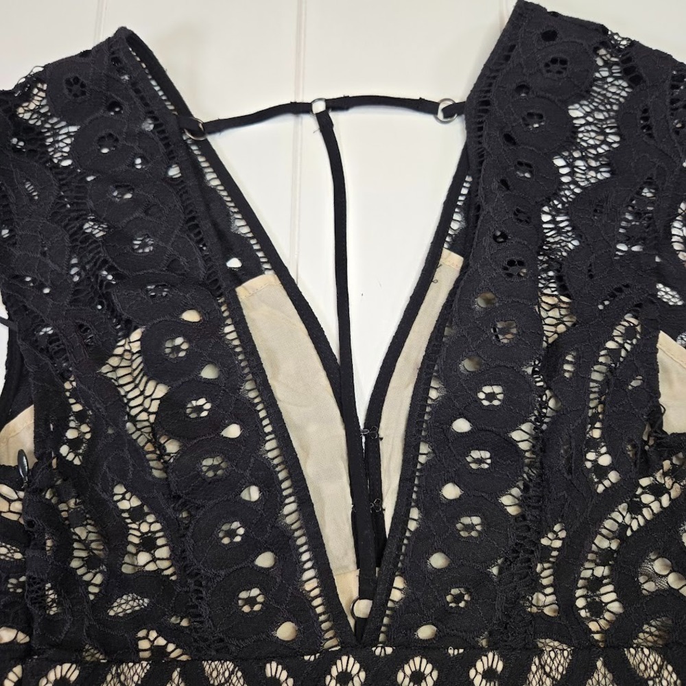 Free People One Million Lovers‎ Black Lace A-Line Dress Size 0 Tan Lining NWT - Picture 5 of 14